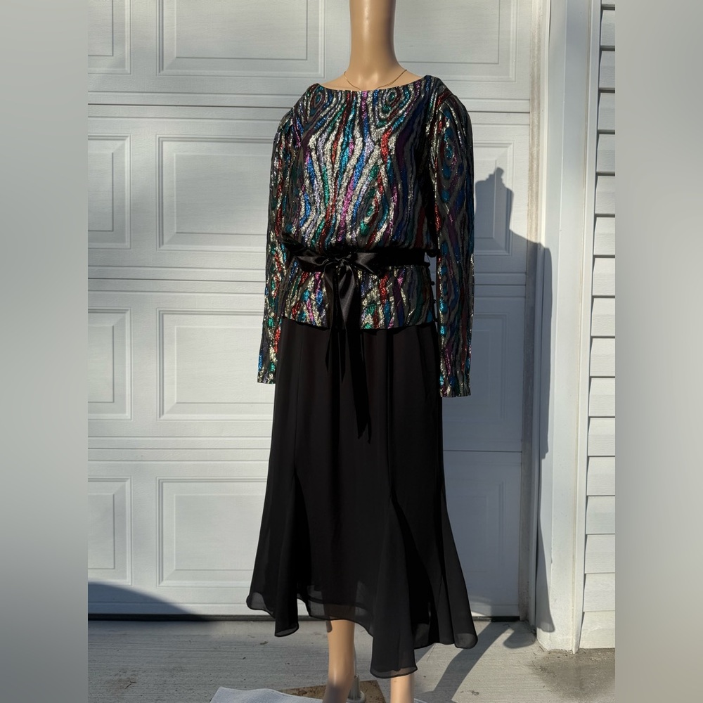 Vintage 80’s Lizzy & Johnny Rainbow Sheer Metallic Dress - Picture 3 of 14